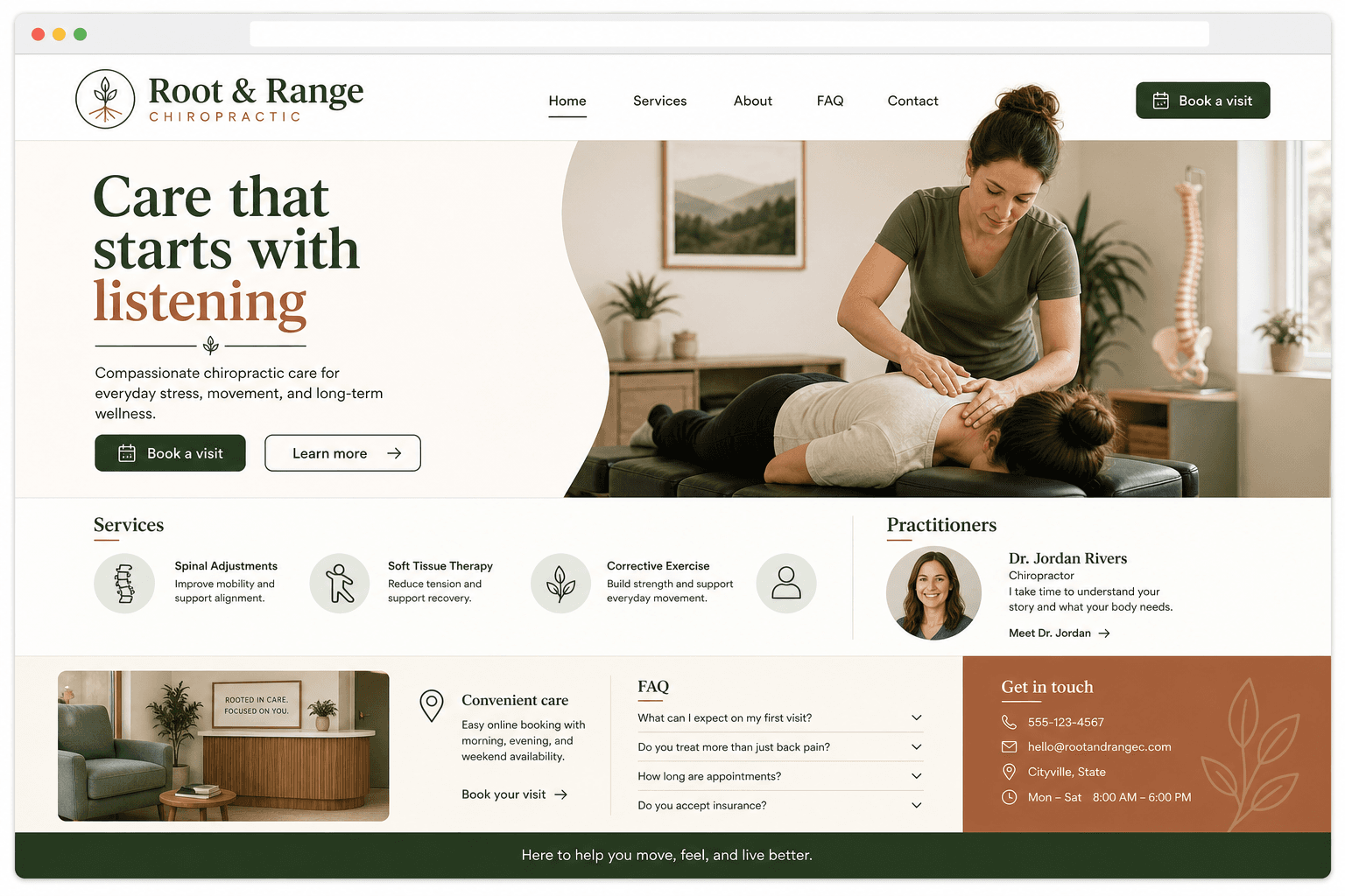 Generated home page preview for Root and Range Chiropractic.