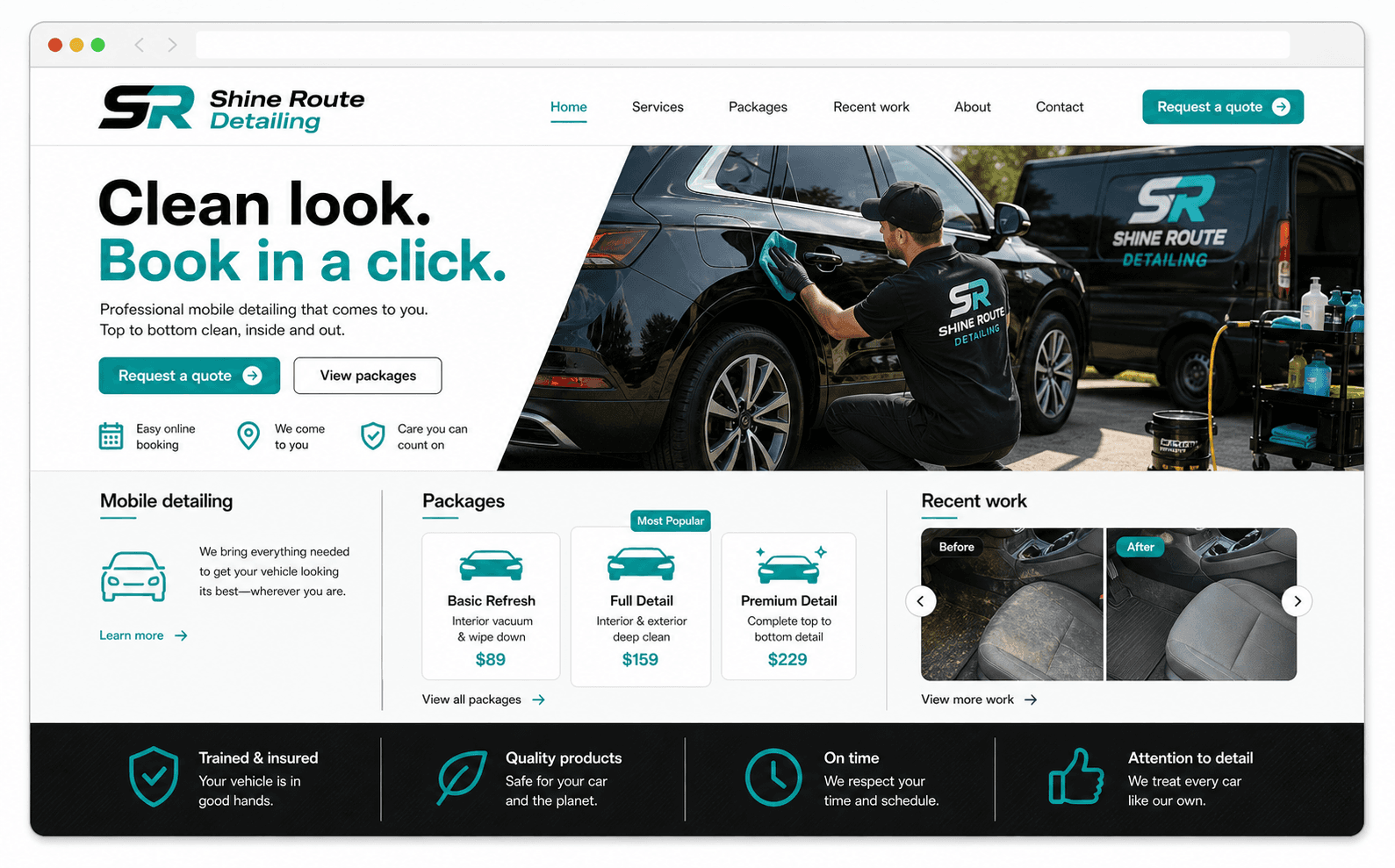 Generated home page preview for Shine Route Detailing.