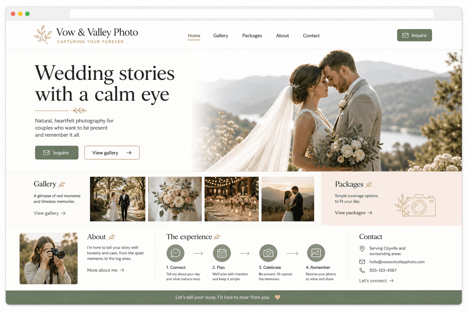 Generated home page preview for Vow and Valley Photo.