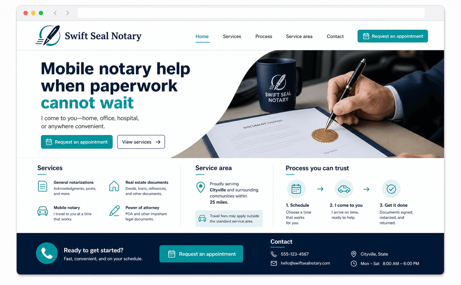 Generated desktop website preview for Swift Seal Notary.